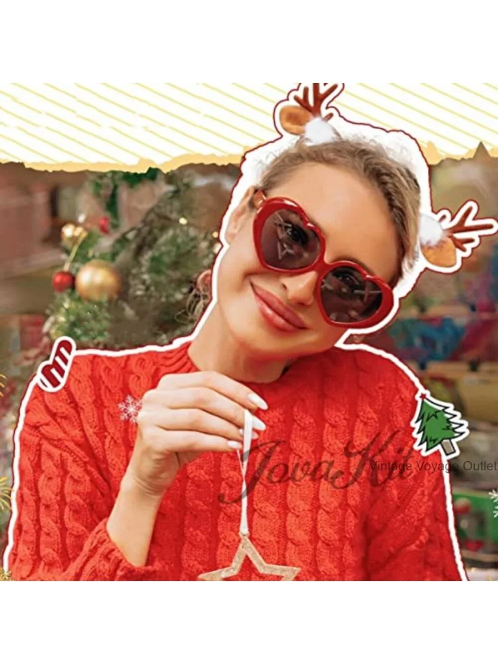 Heart Shaped Polarized Sunglasses with Metal Frame UV400 Protection